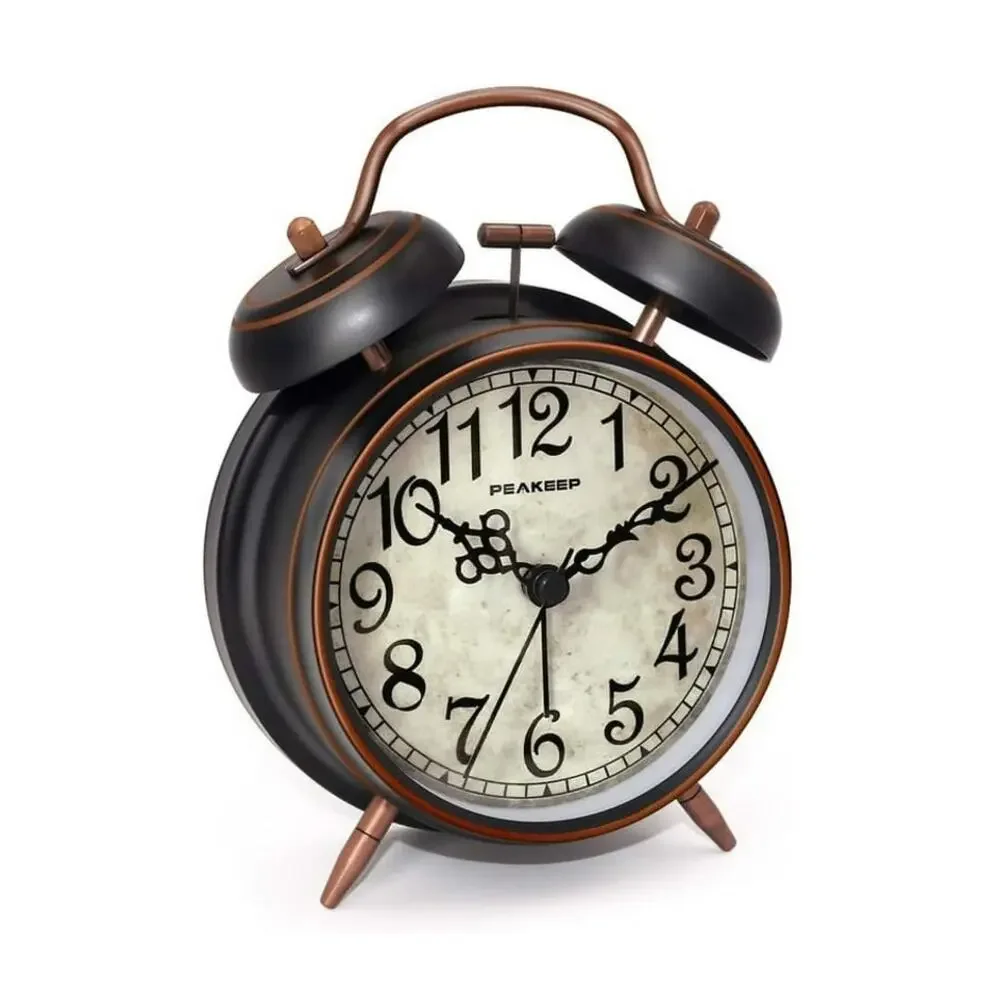 Retro 4.5 inches Battery Operated Twin Bell Loud Alarm Clock (Black with Arabic)